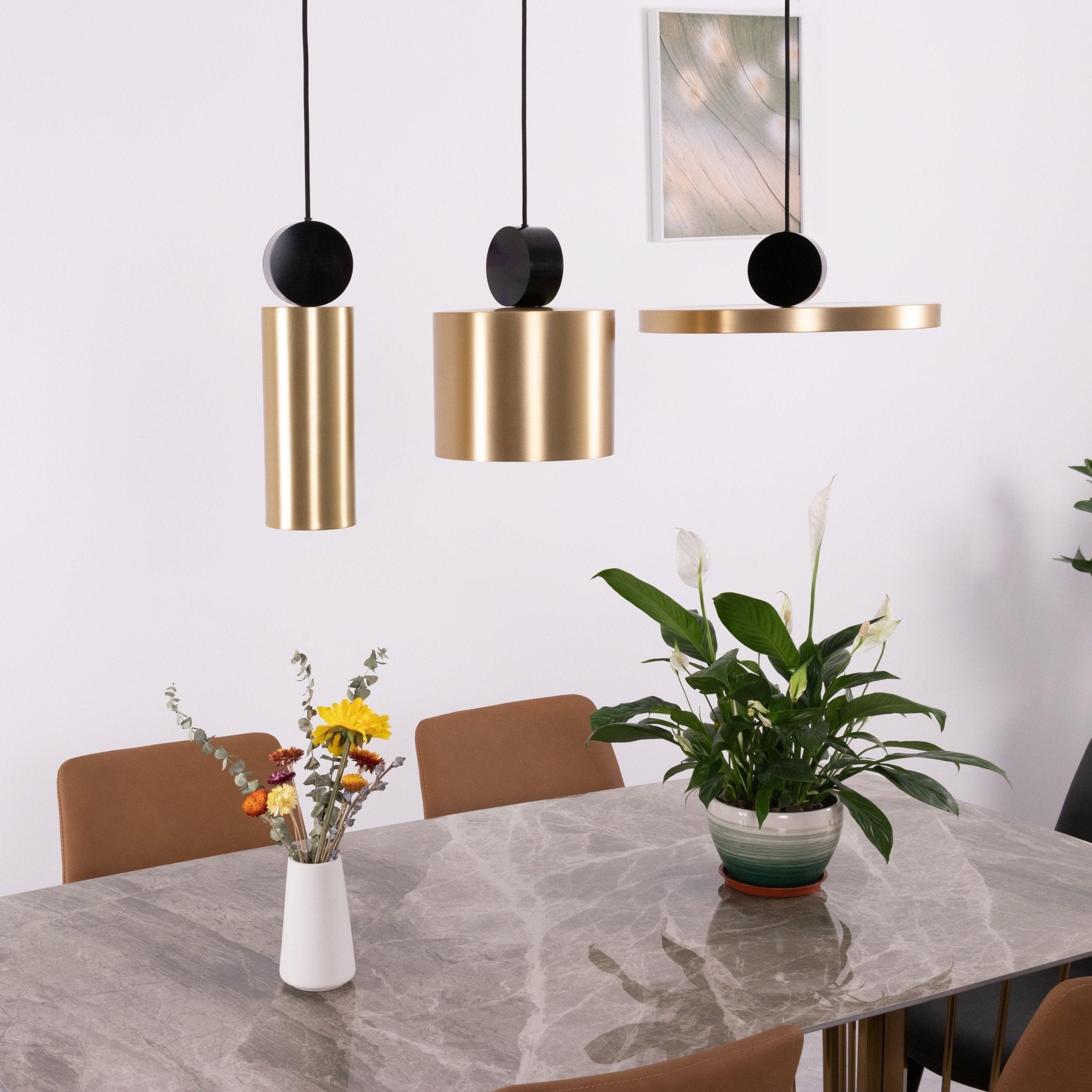 Modern Geometric LED Pendant Light Minimalist Brass and Black Hanging Fixture