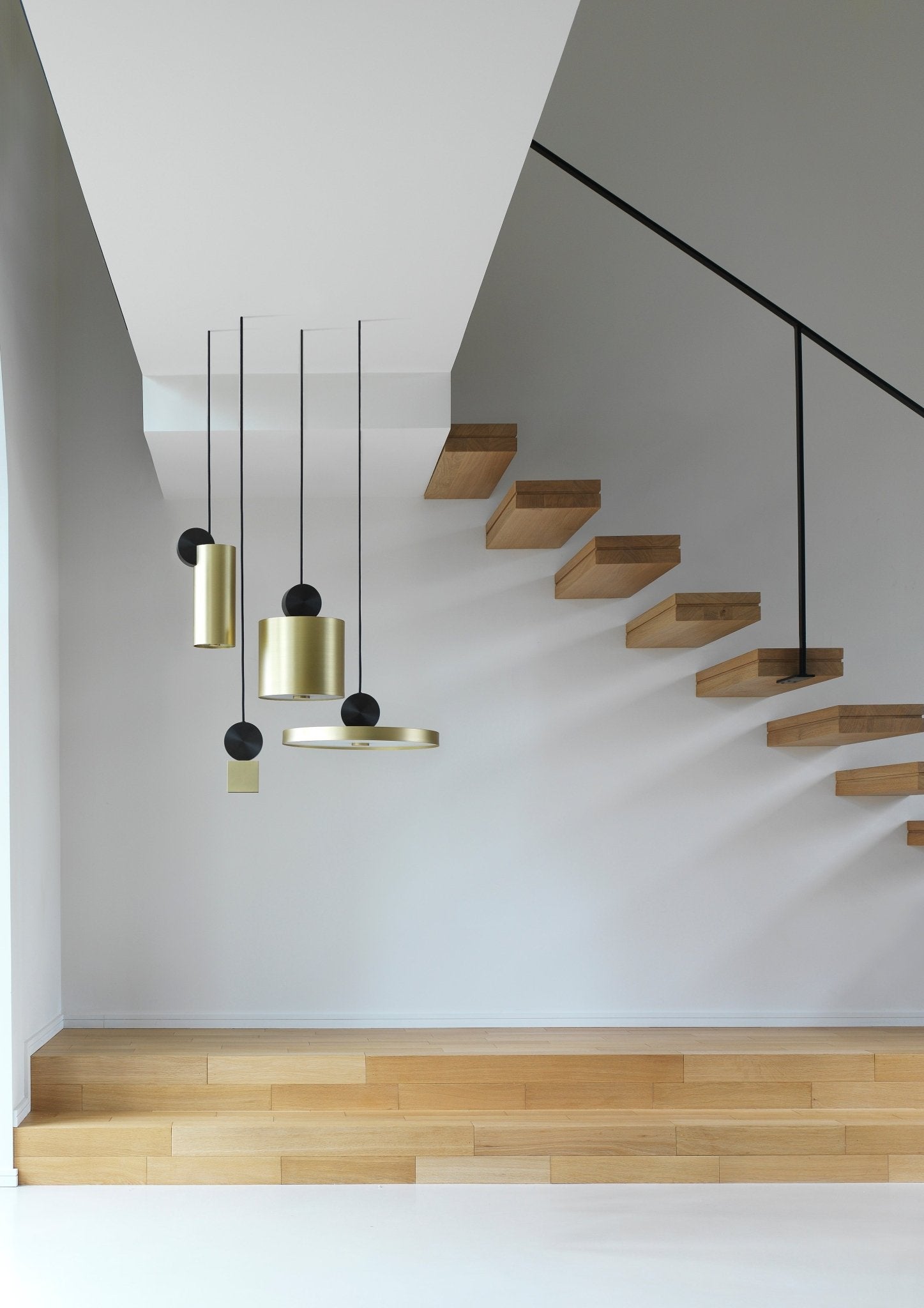 Modern Geometric LED Pendant Light Minimalist Brass and Black Hanging Fixture