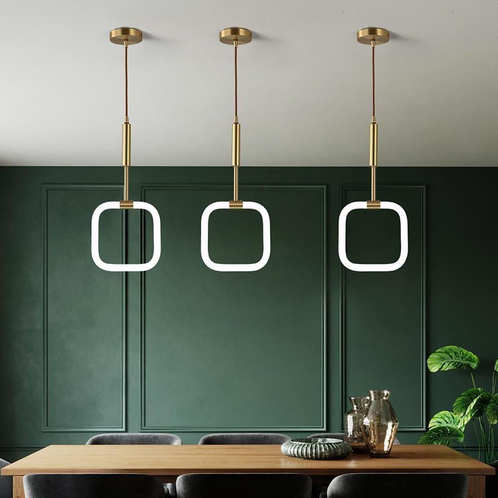 Modern Geometric LED Pendant Light with Brass Finish and Rounded Square Acrylic Shade