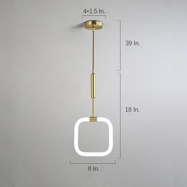 Modern Geometric LED Pendant Light with Brass Finish and Rounded Square Acrylic Shade