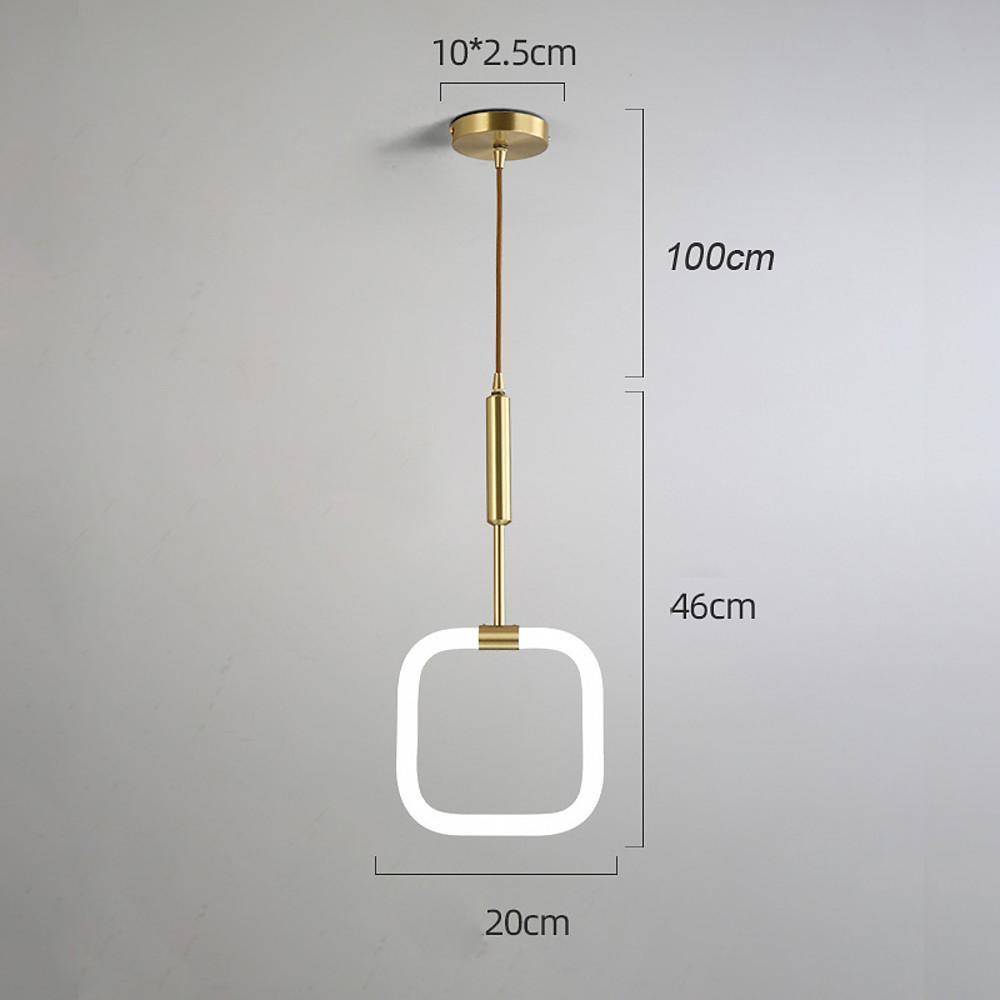 Modern Geometric LED Pendant Light with Brass Finish and Rounded Square Acrylic Shade