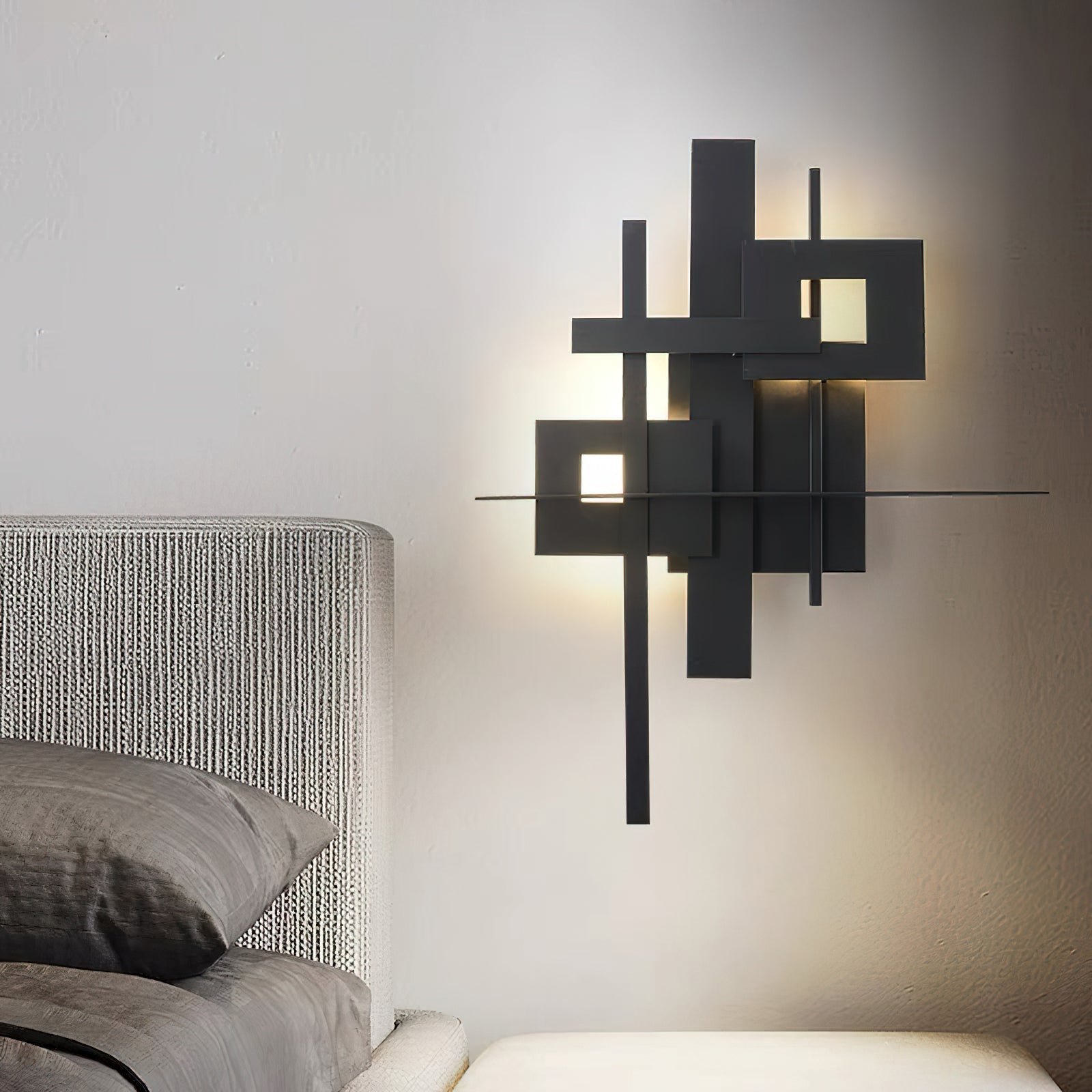 Modern Geometric LED Planar Wall Lamp Abstract Design Matte Black Sconce