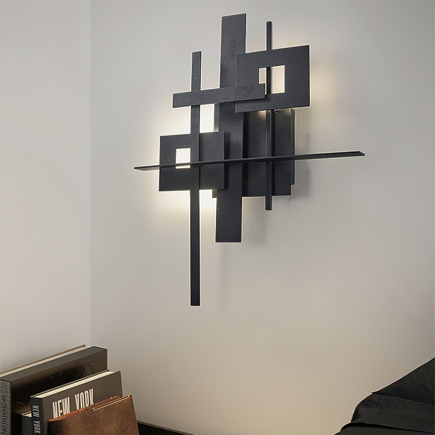 Modern Geometric LED Planar Wall Lamp Abstract Design Matte Black Sconce
