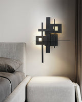 Modern Geometric LED Planar Wall Lamp Abstract Design Matte Black Sconce
