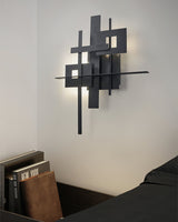 Modern Geometric LED Planar Wall Lamp Abstract Design Matte Black Sconce