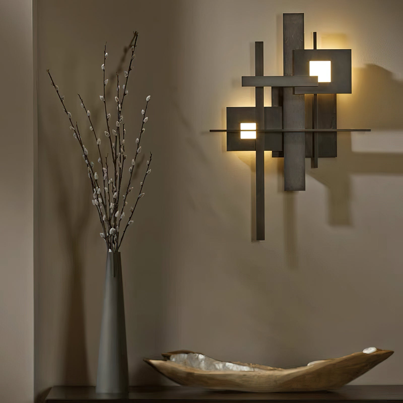 Modern Geometric LED Planar Wall Lamp Abstract Design Matte Black Sconce