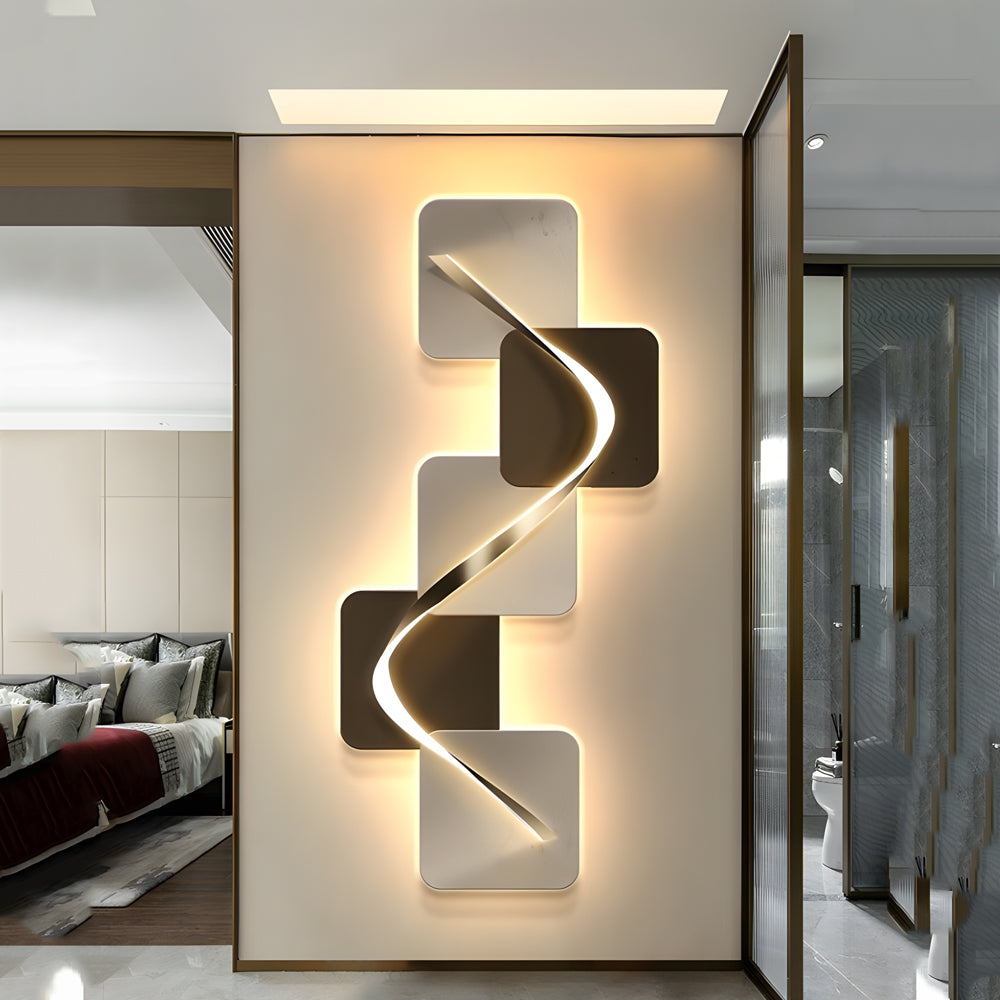 Modern Geometric LED Wall Art Decor USB Powered Crystal Porcelain Backlit Painting Light for Home Office