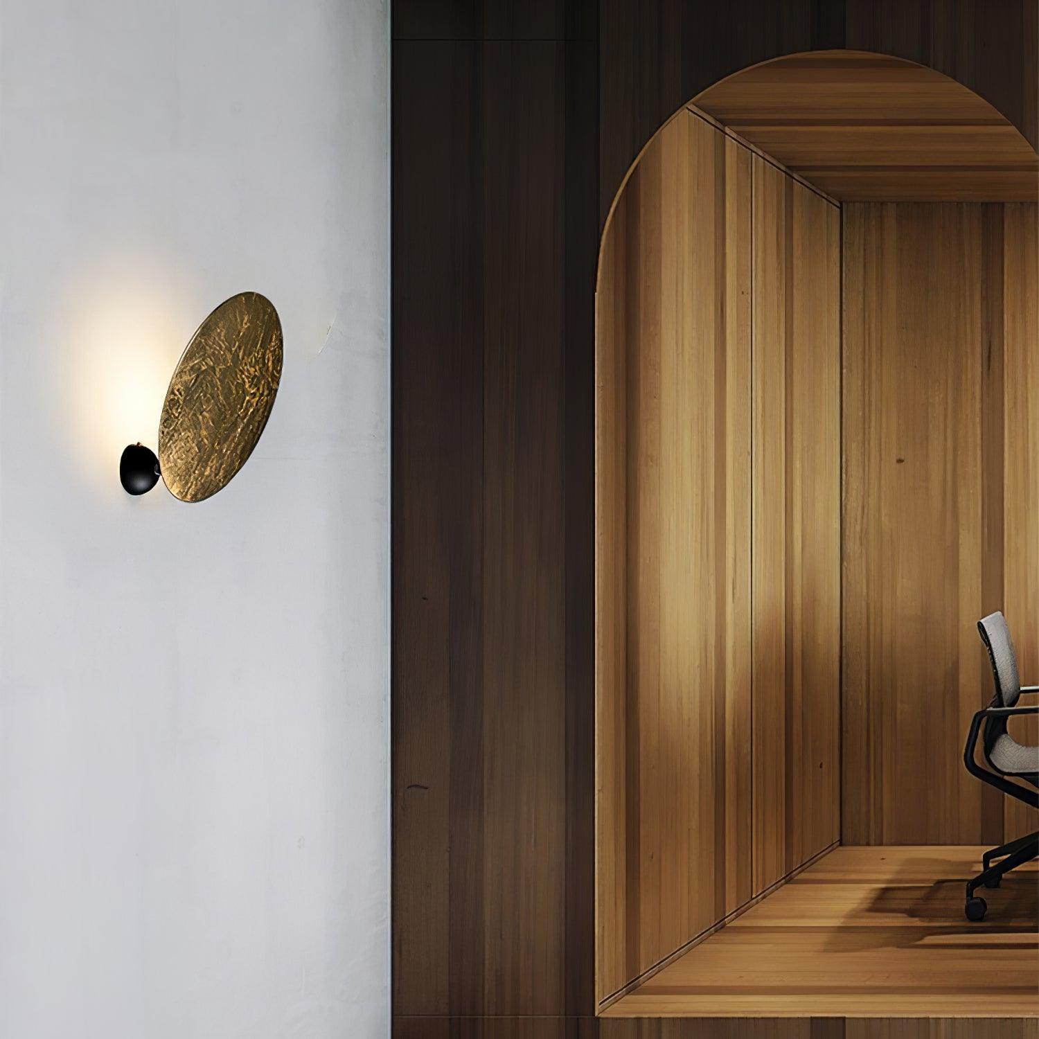 Modern Geometric LED Wall Sconce Minimalist Disk Design Set of Two Gold and Black Indoor Light Fixture