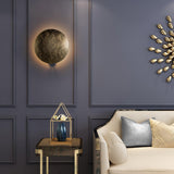 Modern Geometric LED Wall Sconce Minimalist Disk Design Set of Two Gold and Black Indoor Light Fixture