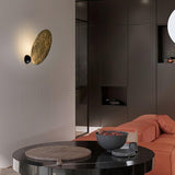 Modern Geometric LED Wall Sconce Minimalist Disk Design Set of Two Gold and Black Indoor Light Fixture