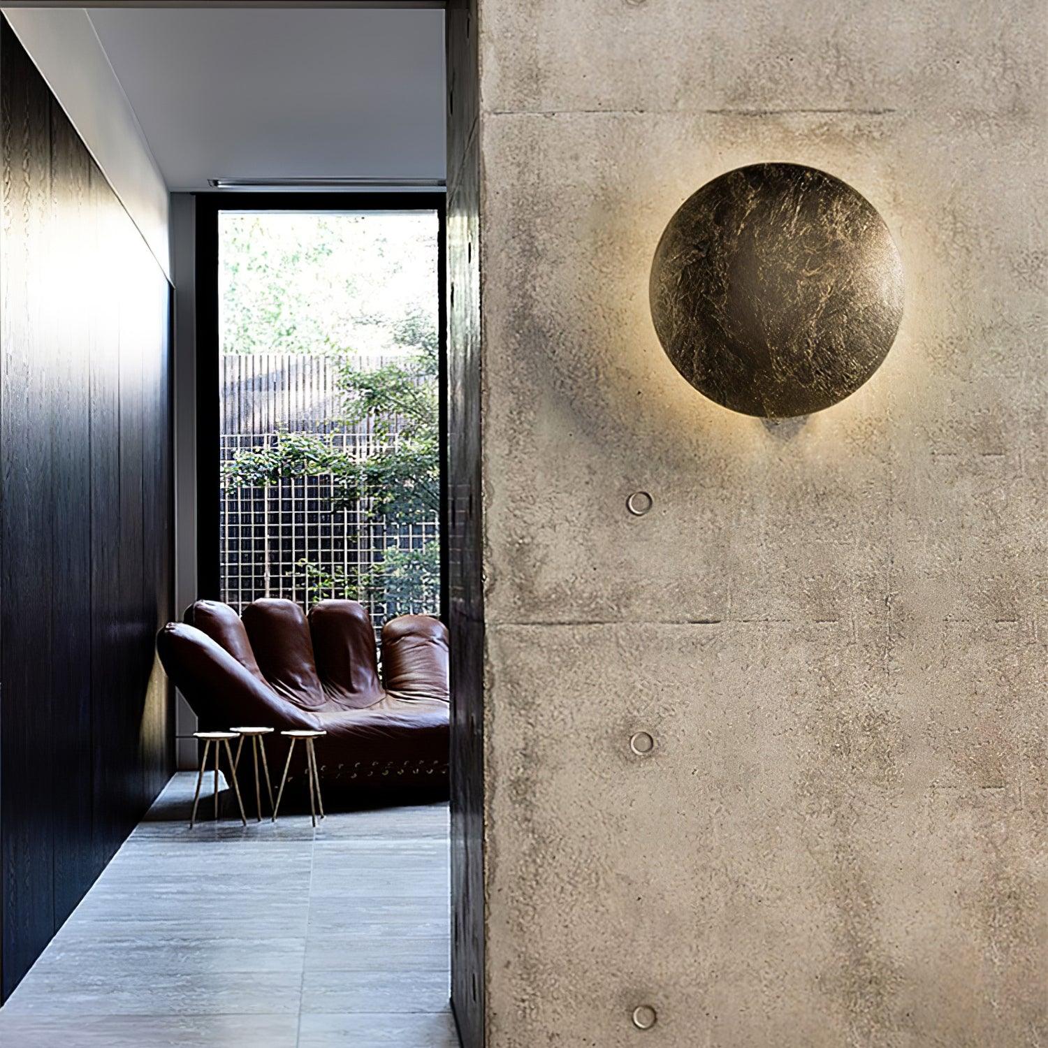 Modern Geometric LED Wall Sconce Minimalist Disk Design Set of Two Gold and Black Indoor Light Fixture