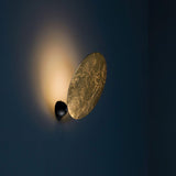 Modern Geometric LED Wall Sconce Minimalist Disk Design Set of Two Gold and Black Indoor Light Fixture