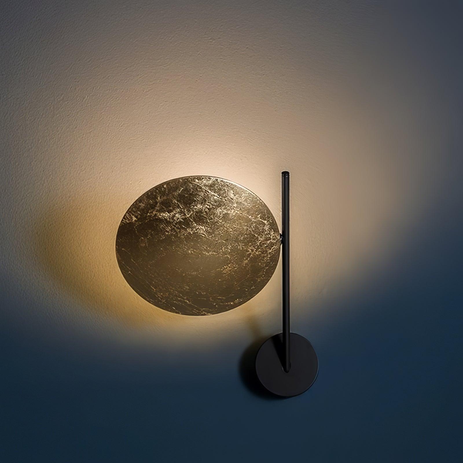 Modern Geometric LED Wall Sconce Minimalist Disk Design Set of Two Gold and Black Indoor Light Fixture