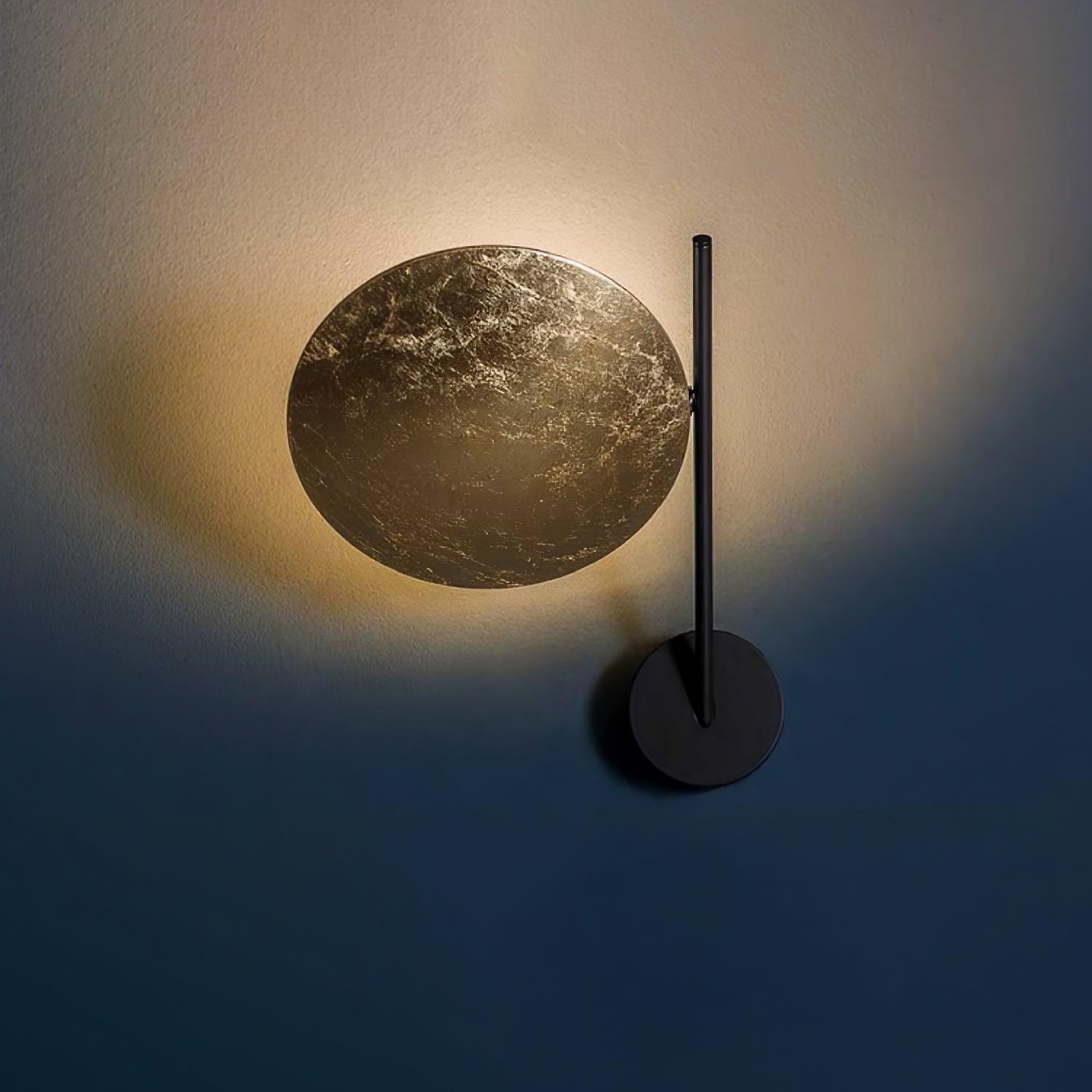 Modern Geometric LED Wall Sconce Minimalist Disk Design Set of Two Gold and Black Indoor Light Fixture