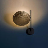 Modern Geometric LED Wall Sconce Minimalist Disk Design Set of Two Gold and Black Indoor Light Fixture