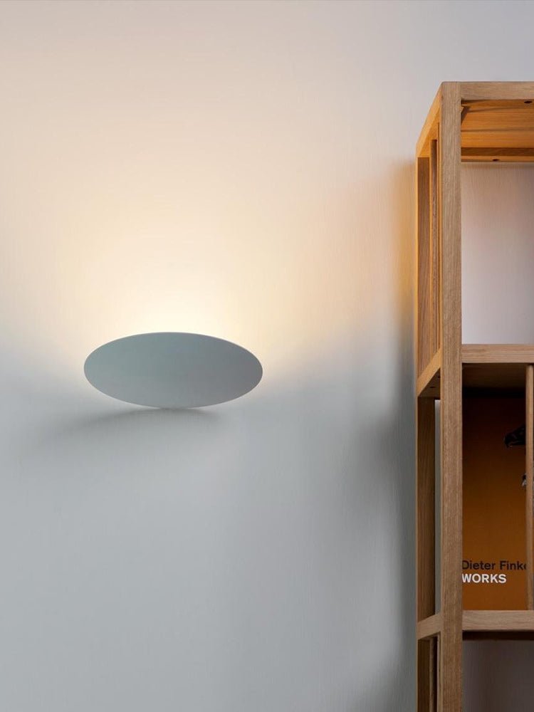 Modern Geometric LED Wall Sconce Minimalist Disk Design Set of Two Gold and Black Indoor Light Fixture
