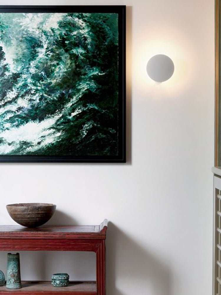 Modern Geometric LED Wall Sconce Minimalist Disk Design Set of Two Gold and Black Indoor Light Fixture