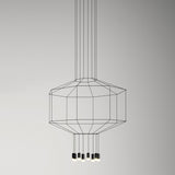 Modern Geometric LED Wire Pendant Lamp Contemporary Black Chandelier Lighting