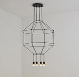 Modern Geometric LED Wire Pendant Lamp Contemporary Black Chandelier Lighting