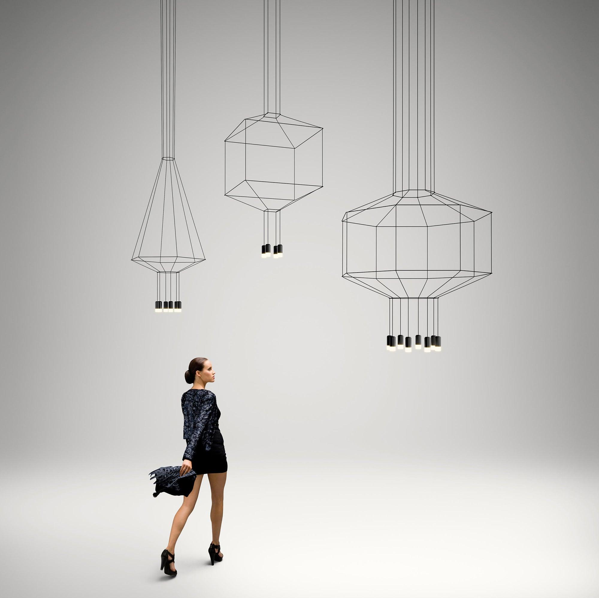 Modern Geometric LED Wire Pendant Lamp Contemporary Black Chandelier Lighting