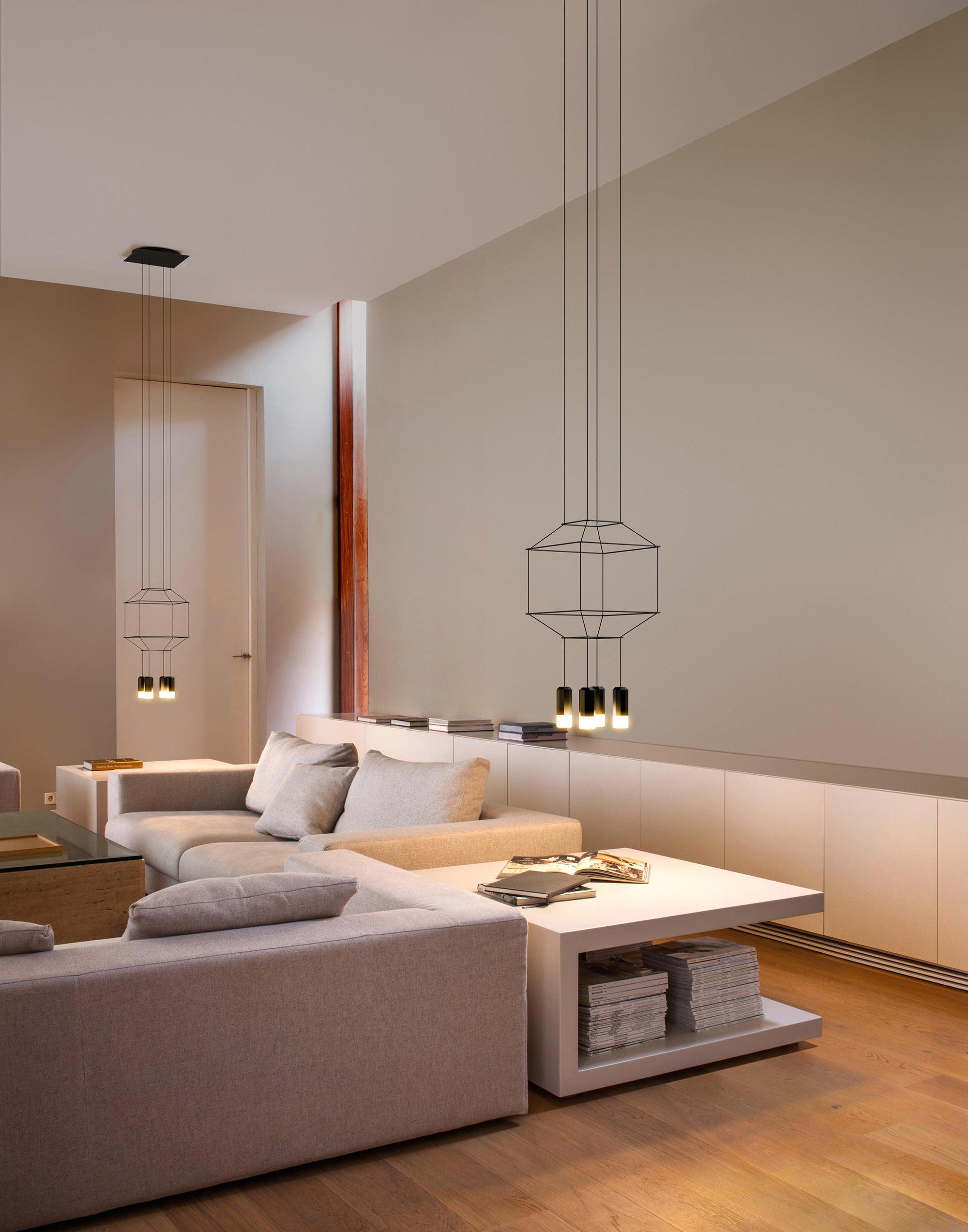 Modern Geometric LED Wire Pendant Lamp Contemporary Black Chandelier Lighting
