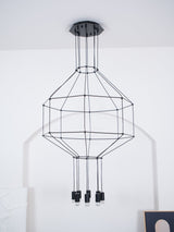 Modern Geometric LED Wire Pendant Lamp Contemporary Black Chandelier Lighting