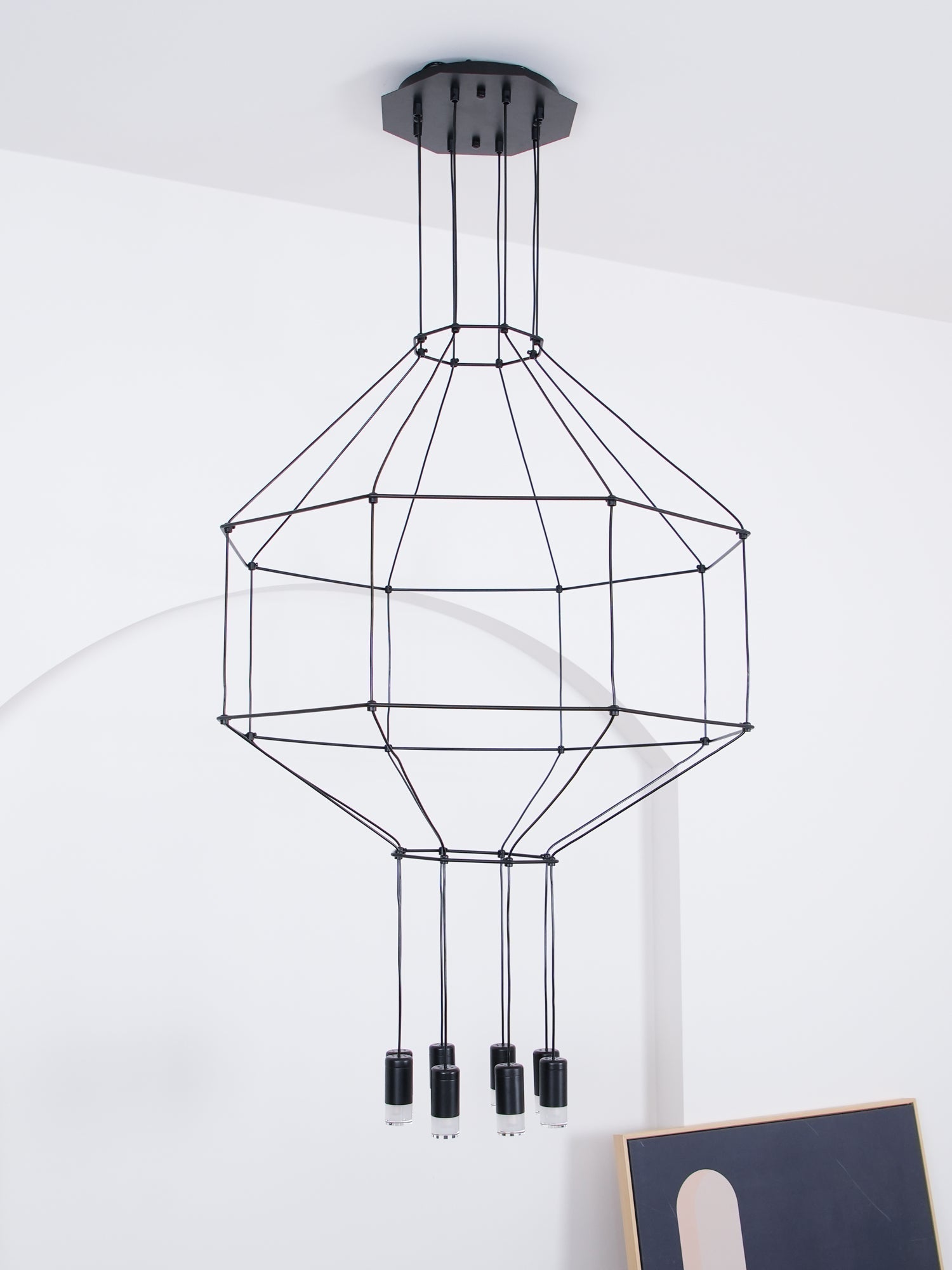 Modern Geometric LED Wire Pendant Lamp Contemporary Black Chandelier Lighting
