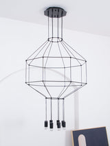 Modern Geometric LED Wire Pendant Lamp Contemporary Black Chandelier Lighting