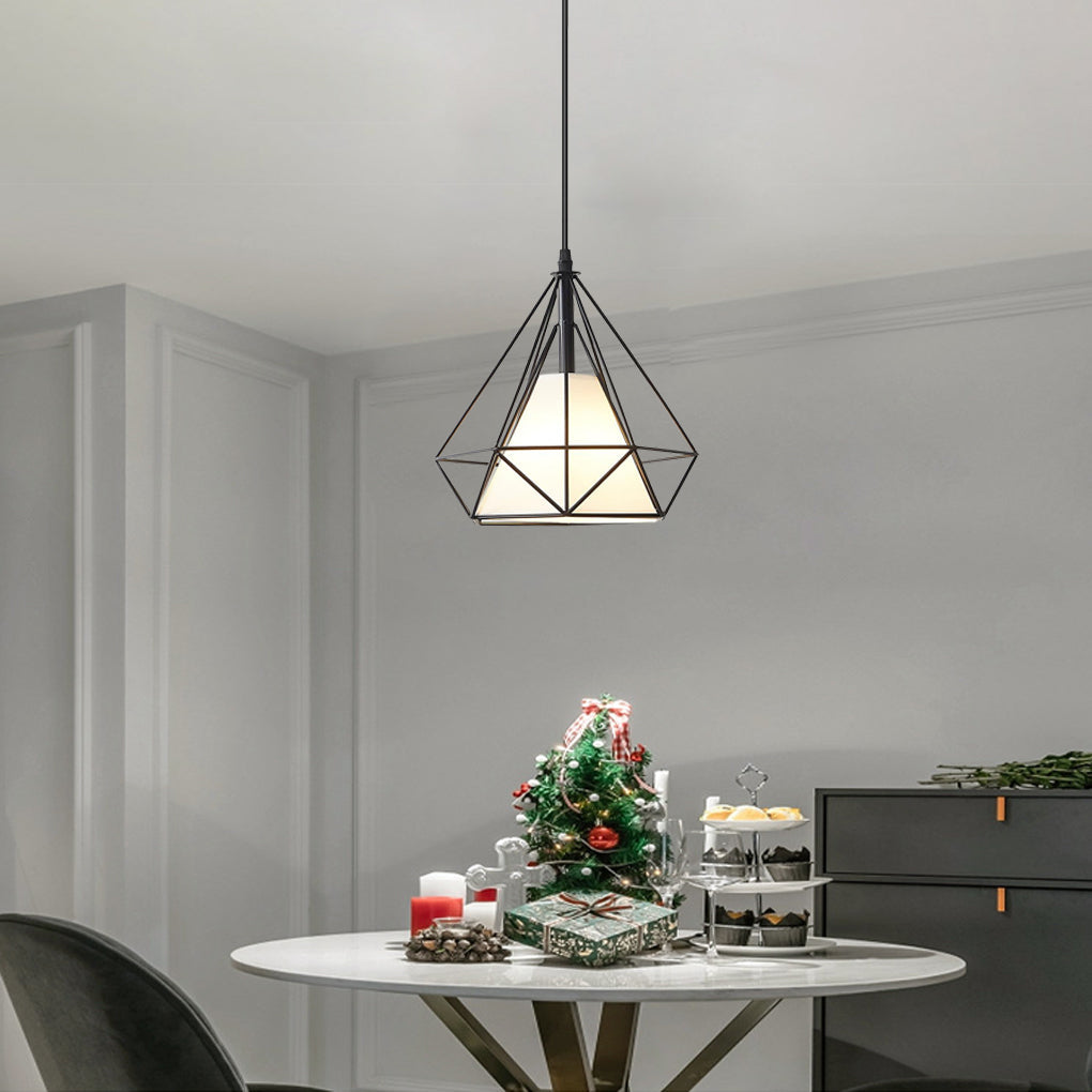 Modern Geometric Metal Cage LED Pendant Light for Kitchen Island and Dining Room Lighting