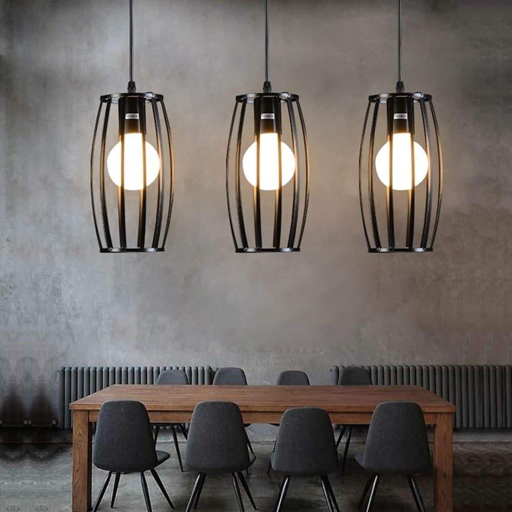 Modern Geometric Metal Pendant Light for Kitchen Island and Dining Room Black Industrial Hanging Lamp