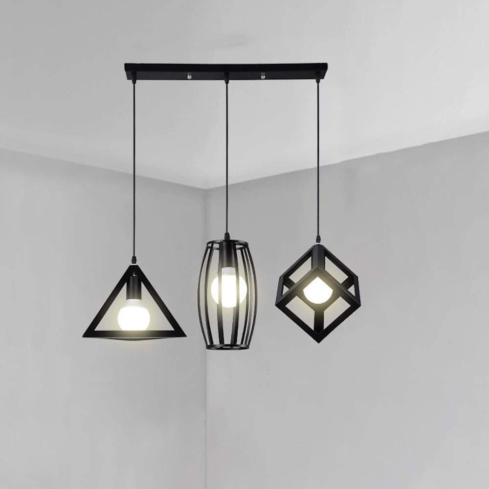 Modern Geometric Metal Pendant Light for Kitchen Island and Dining Room Black Industrial Hanging Lamp