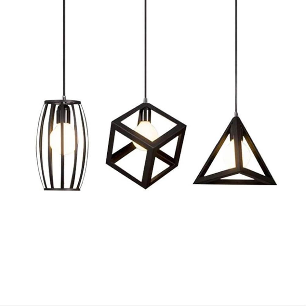 Modern Geometric Metal Pendant Light for Kitchen Island and Dining Room Black Industrial Hanging Lamp