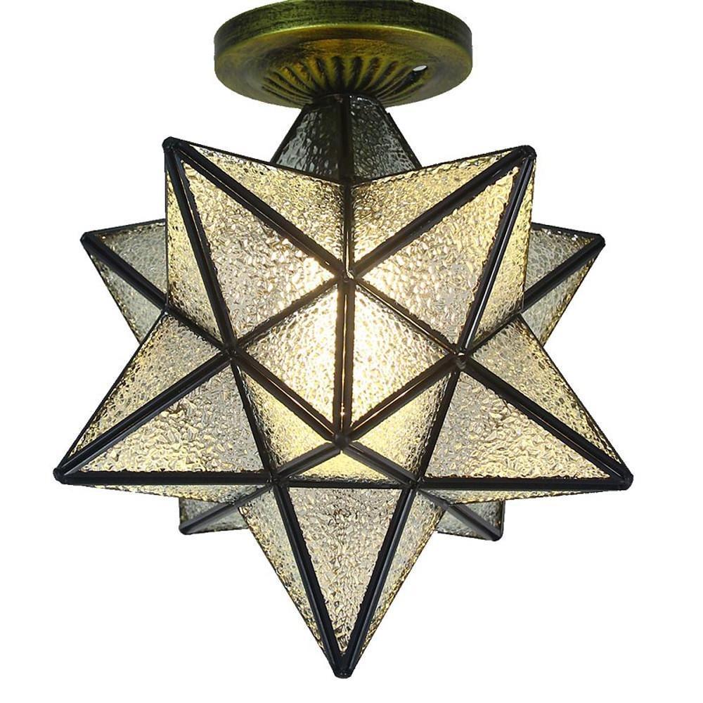 Modern Geometric Multi Pointed Star Glass Pendant Light Metal Hanging Chandelier for Entryway