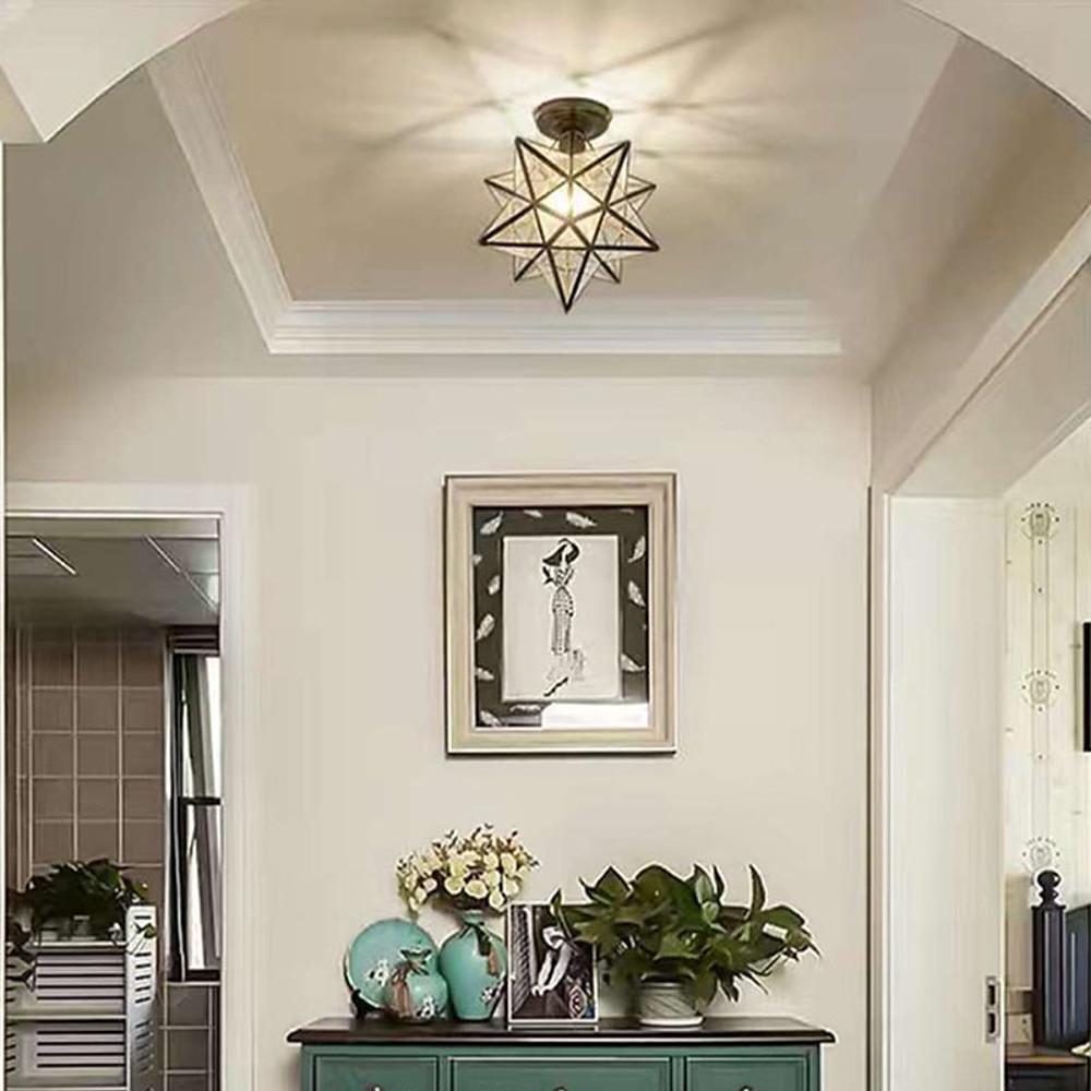Modern Geometric Multi Pointed Star Glass Pendant Light Metal Hanging Chandelier for Entryway