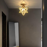 Modern Geometric Multi Pointed Star Glass Pendant Light Metal Hanging Chandelier for Entryway