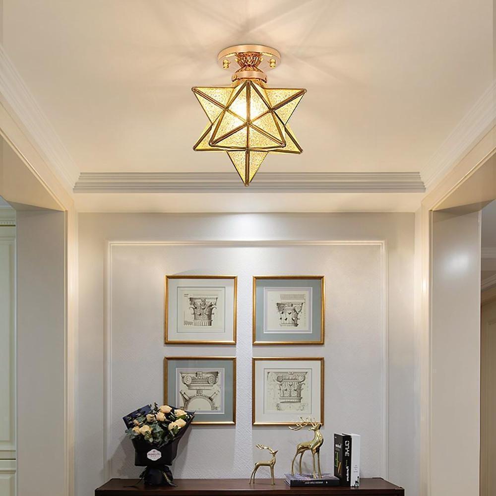 Modern Geometric Multi Pointed Star Glass Pendant Light Metal Hanging Chandelier for Entryway