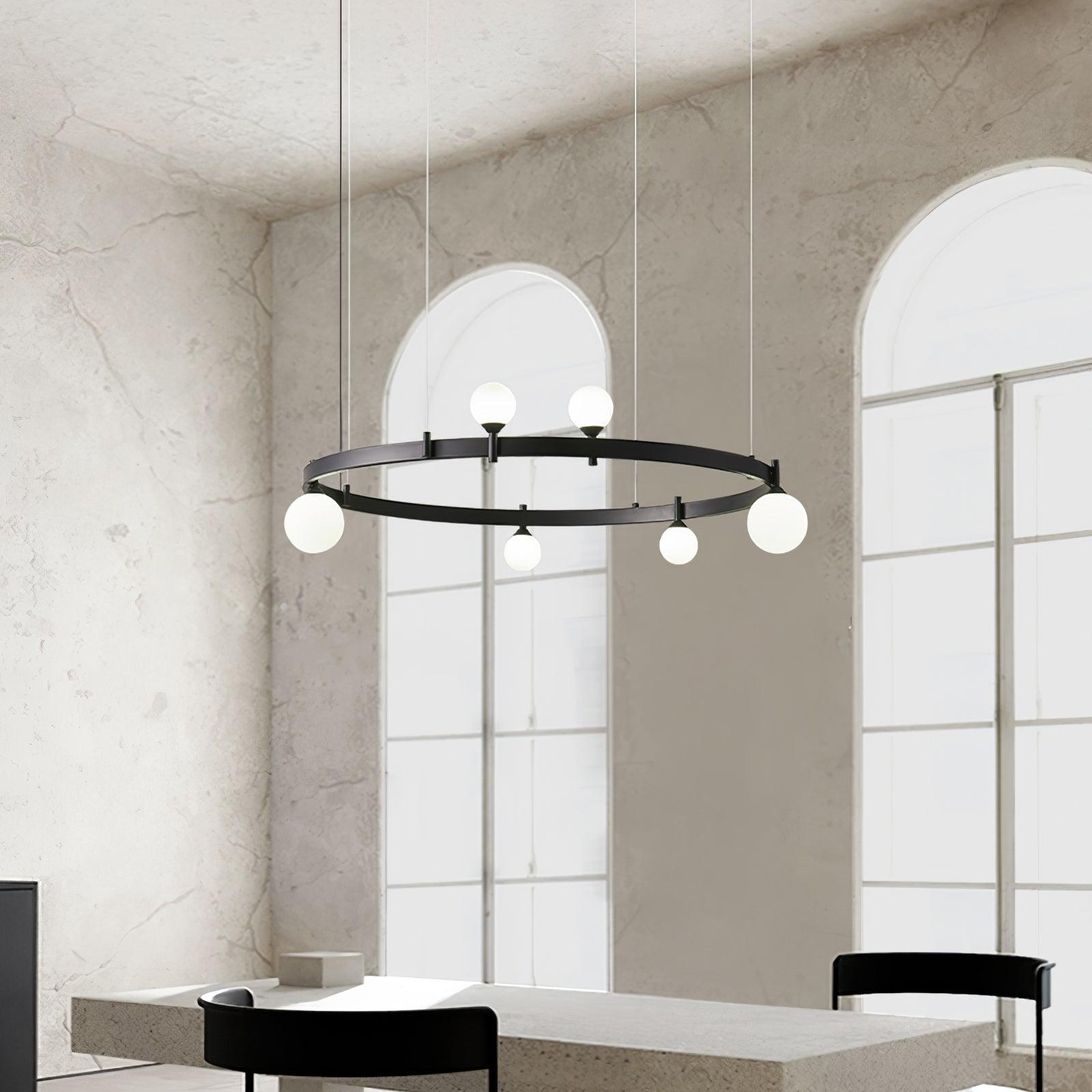Modern Geometric Round Glass Chandelier Black and White Ceiling Light Fixture