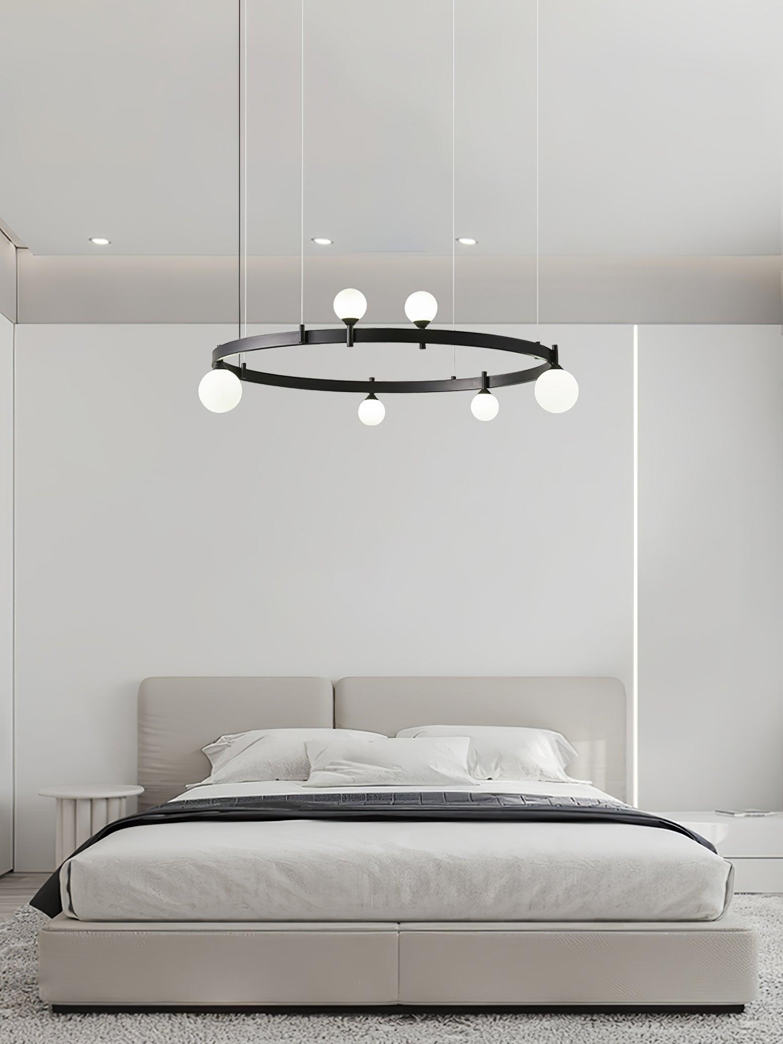 Modern Geometric Round Glass Chandelier Black and White Ceiling Light Fixture