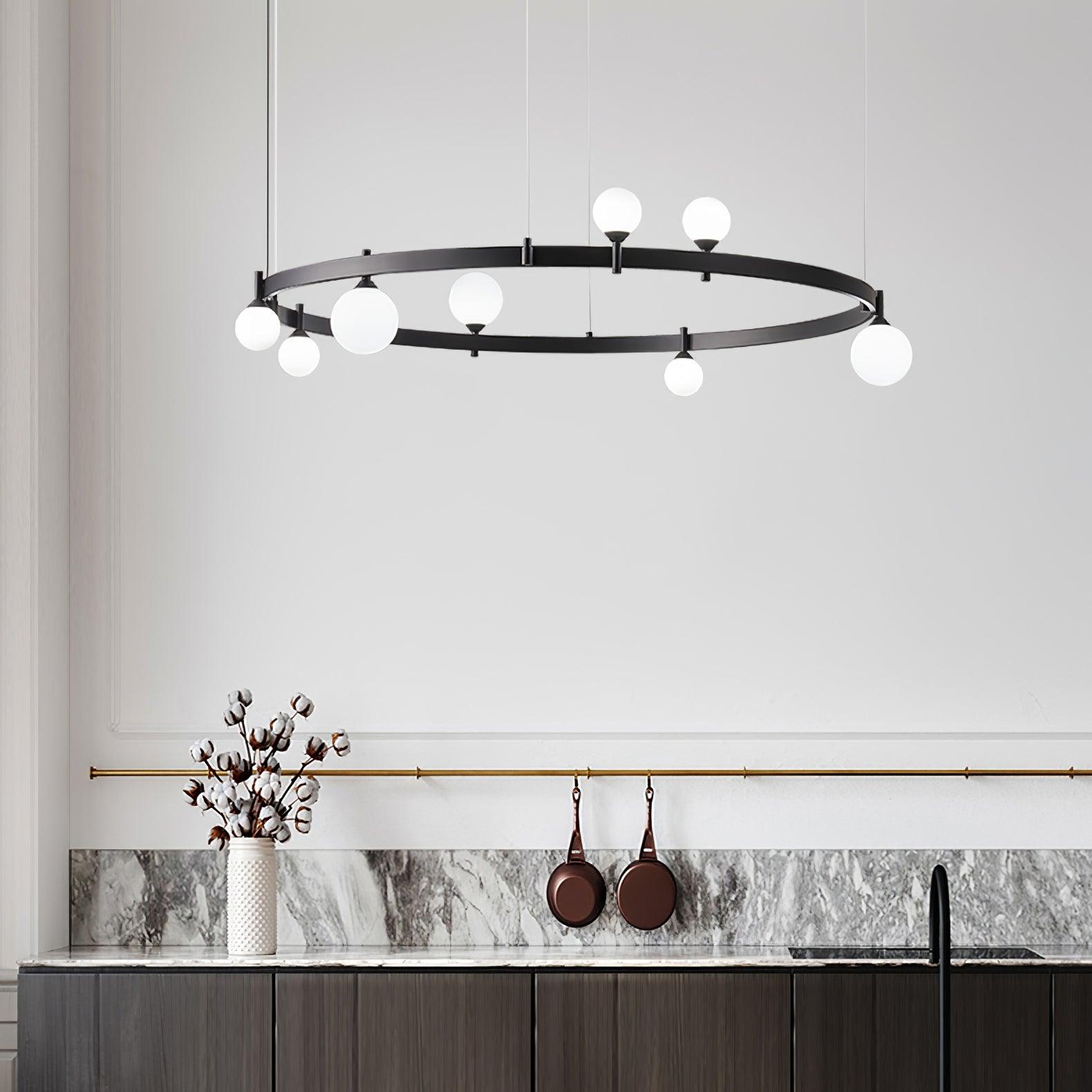 Modern Geometric Round Glass Chandelier Black and White Ceiling Light Fixture
