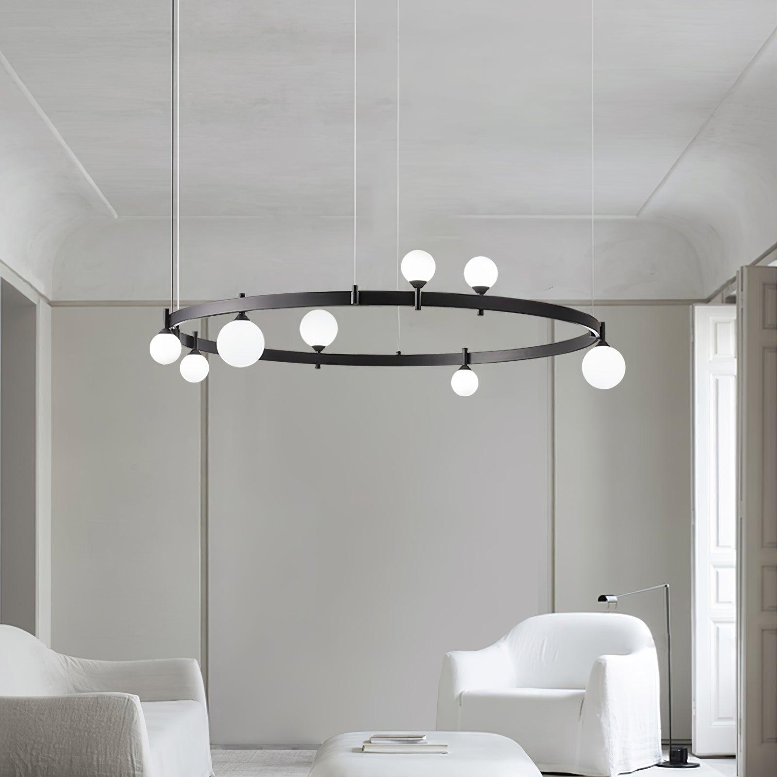 Modern Geometric Round Glass Chandelier Black and White Ceiling Light Fixture