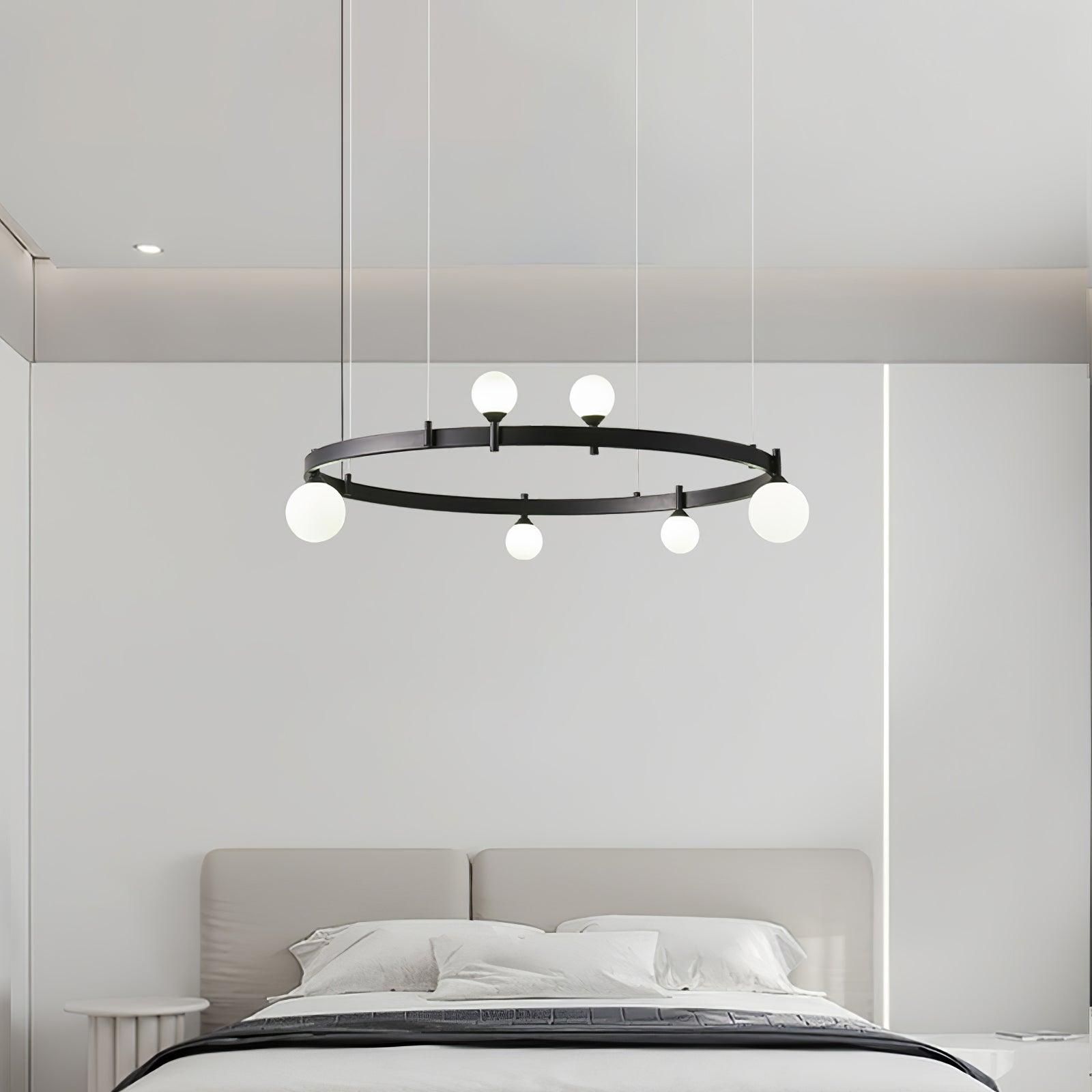 Modern Geometric Round Glass Chandelier Black and White Ceiling Light Fixture