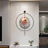 Modern Geometric Round LED Metal Wall Clock with Pendant Battery Powered Hanging Timepiece