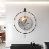 Modern Geometric Round LED Metal Wall Clock with Pendant Battery Powered Hanging Timepiece
