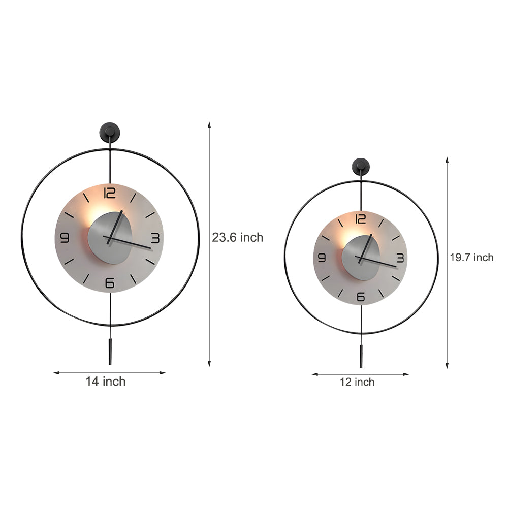 Modern Geometric Round LED Metal Wall Clock with Pendant Battery Powered Hanging Timepiece