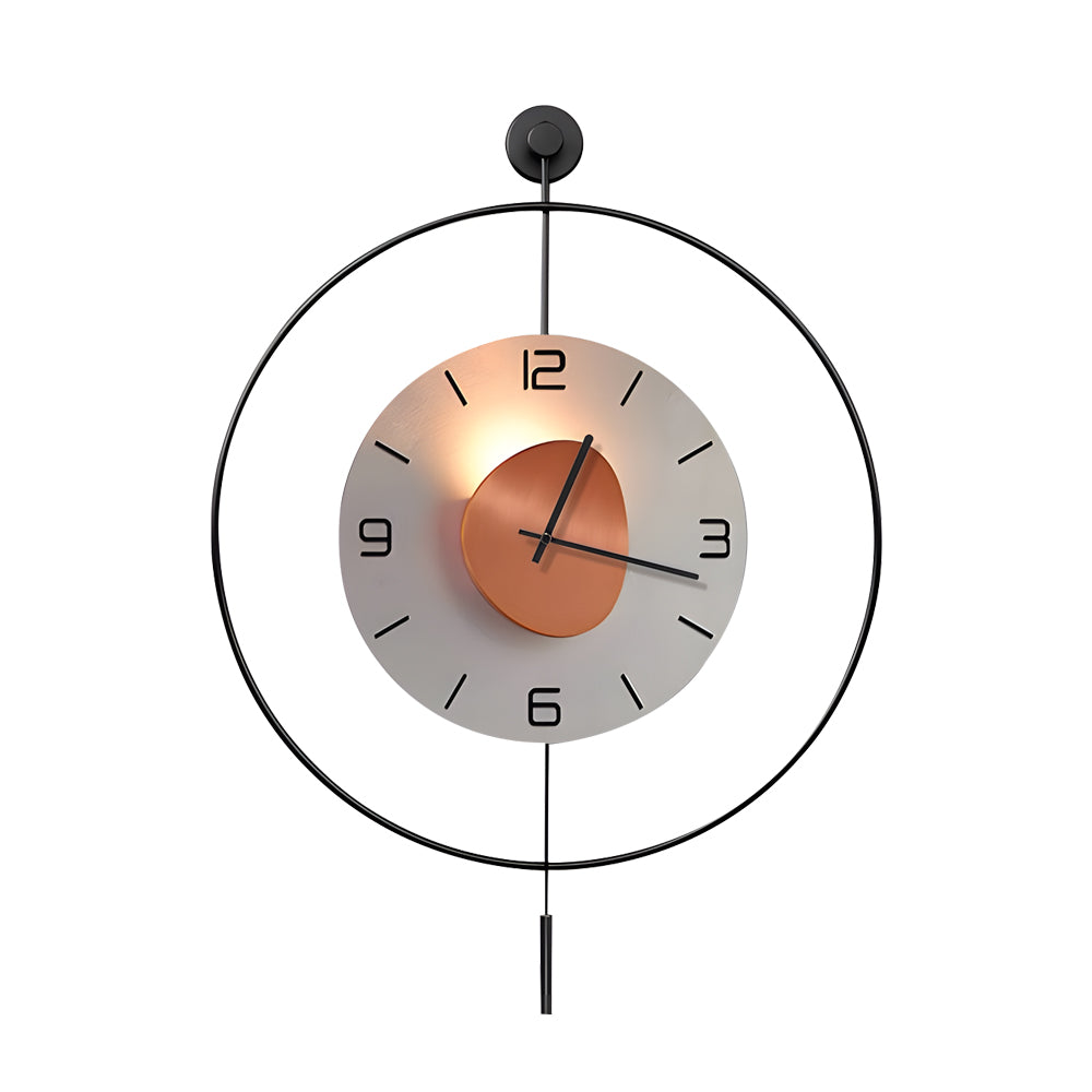 Modern Geometric Round LED Metal Wall Clock with Pendant Battery Powered Hanging Timepiece