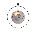 Modern Geometric Round LED Metal Wall Clock with Pendant Battery Powered Hanging Timepiece