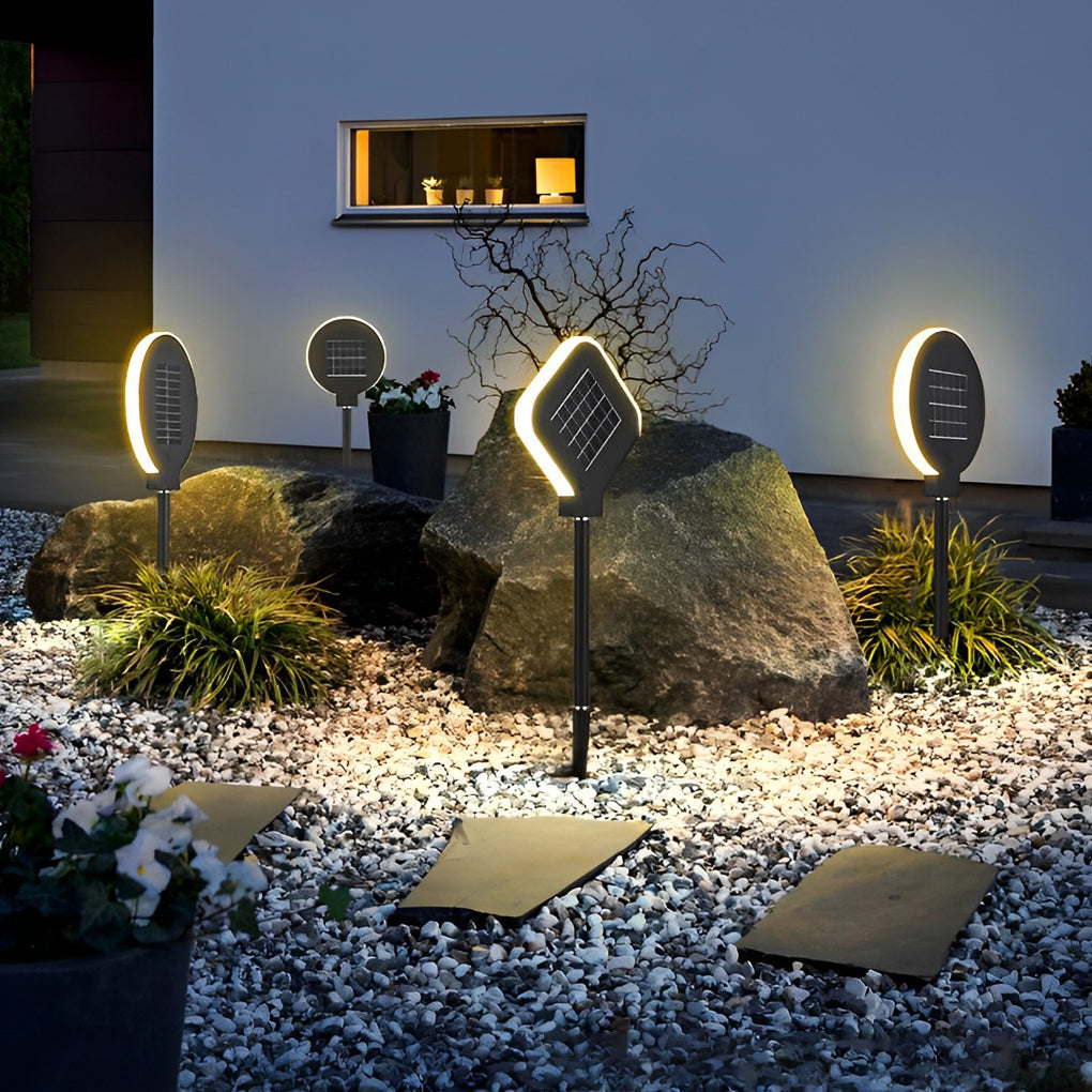 Modern Geometric Solar LED Outdoor Garden Pathway Lighting Waterproof Black Landscape Lamp