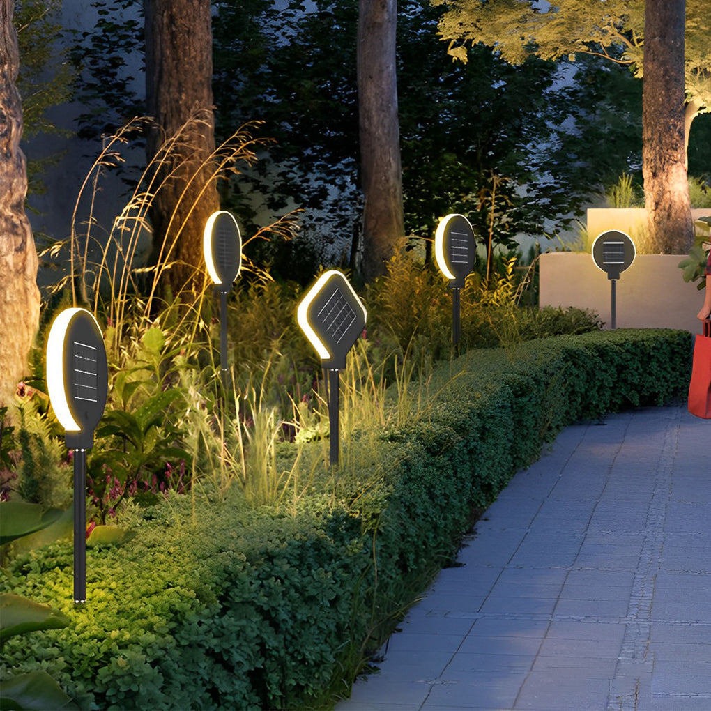 Modern Geometric Solar LED Outdoor Garden Pathway Lighting Waterproof Black Landscape Lamp