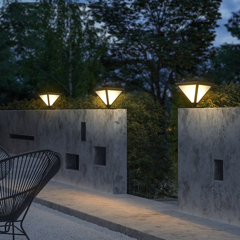 Modern Geometric Solar LED Post Light Waterproof Stainless Steel Outdoor Pathway Lamp