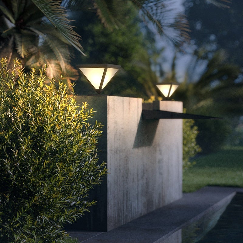 Modern Geometric Solar LED Post Light Waterproof Stainless Steel Outdoor Pathway Lamp